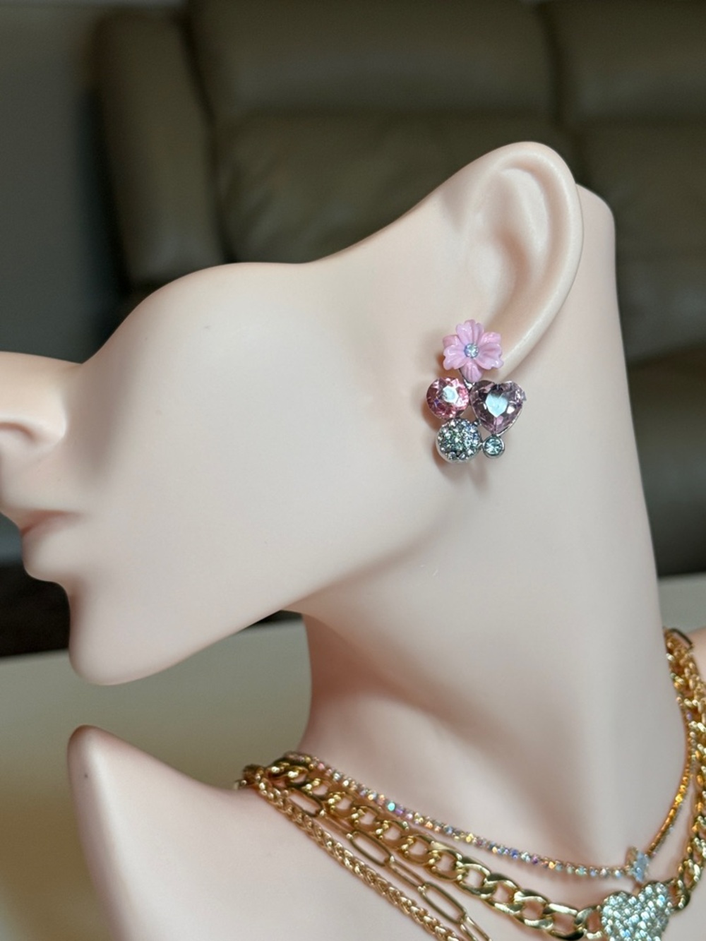 Pink Floral Cluster Stud Earrings